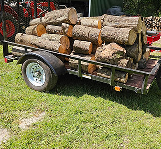 trailer loaded with logs needing to be split